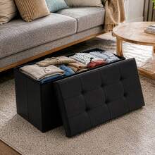 Living Room Folding Storage Ottoman – 76*38*38cm Footrest Stool With Lid, Storage Box & Shoe Bench - Black - View 5