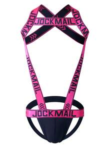 JOCKMAIL 肩帶式 2 合 1 一體式男士內褲 雙層丁字褲 性感誘惑運動款 - 玫紅色 - 查看 3