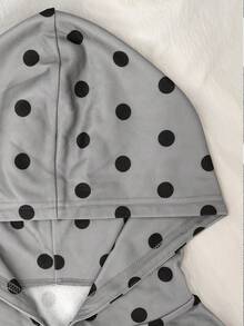 Women's Zipper Front Pocket Polka Dot Hooded Sweatshirt - Multicolor - View 6
