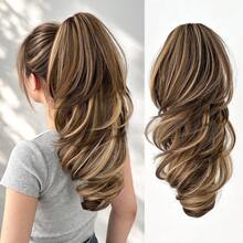 HEYPINK Claw Shaped Ponytail Extension Hair Accessory Brown Gold Burgundy Gradient Brown 20 Inch Long Wave Heat-Resistant Fiber Synthetic Ponytail Wig, Suitable For Women's Parties And Daily Use, Halloween - Black Brown - View 16