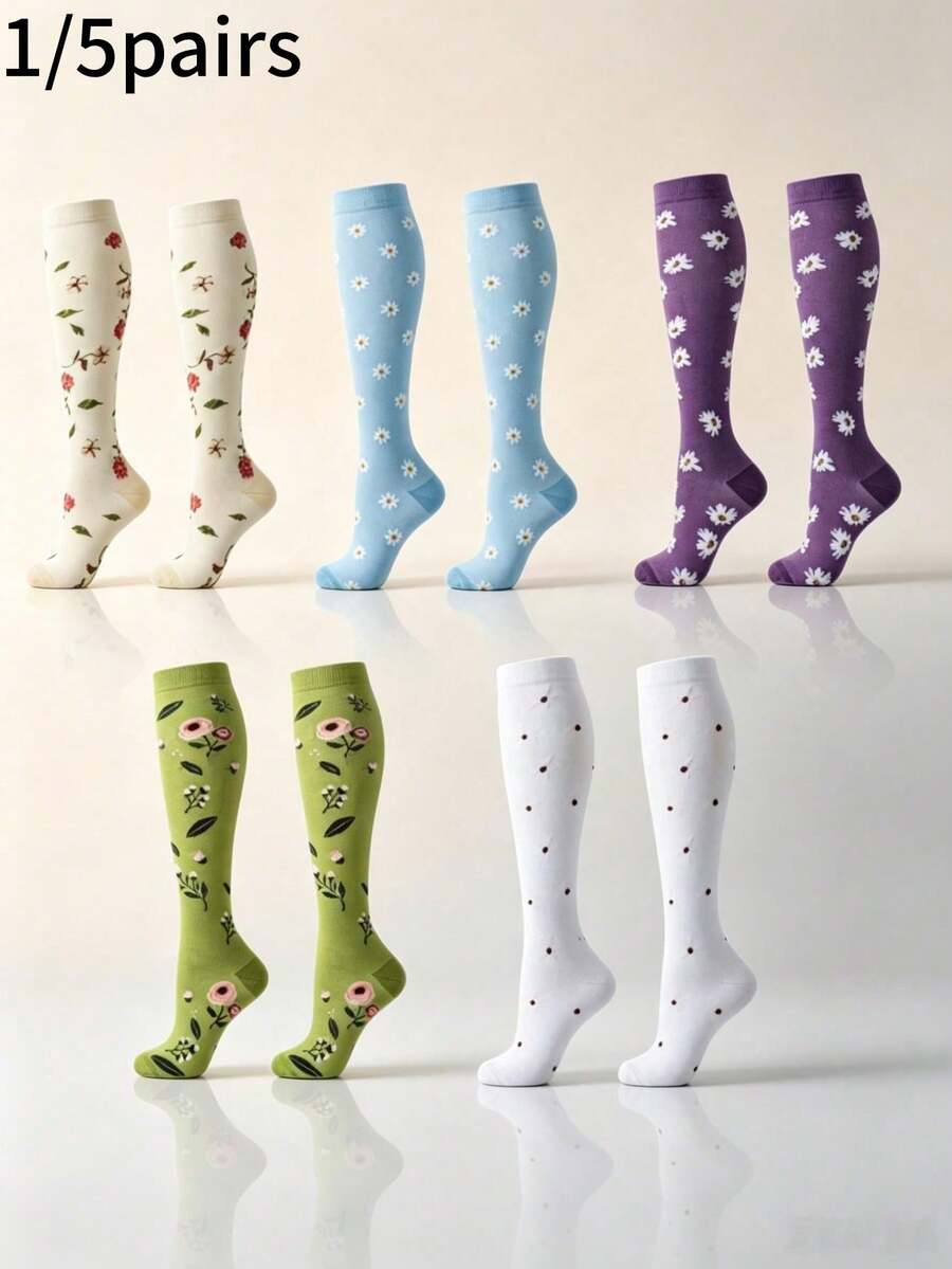 1/5 Pairs Men's & Women's Unisex High Elastic Low Pressure Compression Socks, Soft & Lightweight Running Sports Socks, Back To School, Suitable For Football, Yoga, Cycling, Gym, Women's Dedicated Sports Socks, Men's & Women's Pilates Yoga Socks