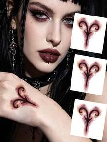 Tattoo Stickers, 3sheets/Set, Halloween Dark Style 12 Zodiac Signs Temporary Tattoos, Easy To Apply And Remove, Gradient Vein Pattern Halloween Costume Stickers, Suitable For Couples, Ideal Gift. - Brown - View 17