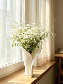 1/2pcs Abstract Fan-Shaped Lotus Leaf Vase, Streamlined Creative White Flower Holder Decor, Suitable For Tulip And Daisy Floral Arrangement, Living Room TV Cabinet Atmosphere Desktop Craft - Fan-shaped Lotus Leaf - View 5