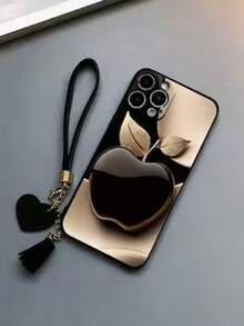 1 buah Casing Ponsel Anti Jatuh Tebal dengan Lubang Presisi dan Tepi Lurus, Motif Apple, Dilengkapi Tali Tangan Kulit Bentuk Hati Baru, Liontin Casing Ponsel DIY, Tali Kulit Rumbai, Gantungan Tali Pergelangan Tangan Pendek, dan Pelindung Ponsel. - MultiWarna - View 3