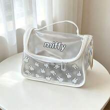 Miniso Miffy Transparent Makeup Bag, Cute Rabbit Print Clear PVC Makeup Bag, Portable Travel Toiletry Organizer With Handle, Women's Girls Zipper Toiletry - Clear - View 4