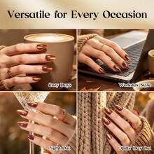 Beetles  Caramel Brown Cat Eye Press-On Nails, Short Almond False Nails With Easy 10-Minute Application, Complete Fall Manicure Kit For Women - Cat Eye Press On Nails Short Almond - 查看 2