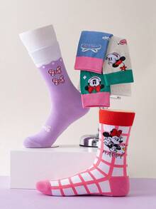1/5/10 Pairs Disney Men's Mid-Calf Socks, Halloween Bow Plaid Minnie Mouse, Autumn/Winter Funny Socks - Multicolor - View 4