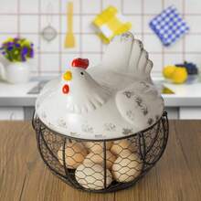 1‑Pack Metal Wire Egg Storage Basket, Countertop Fresh Chicken Egg Holder Organizer Holds Up To 24 Eggs, Rustic Kitchen Storage Container For Farm Eggs, Household Pantry And Dining Table Decor Display - Multicolor - View 2