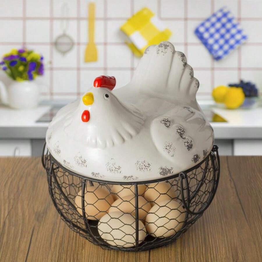 1‑Pack Metal Wire Egg Storage Basket, Countertop Fresh Chicken Egg Holder Organizer Holds Up To 24 Eggs, Rustic Kitchen Storage Container For Farm Eggs, Household Pantry And Dining Table Decor Display