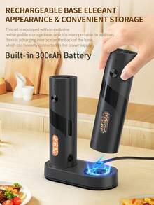 CLITON 可充電自動電動鹽與胡椒研磨器，單手操作 LED 燈香料磨盤，電子香料搖搖瓶，3 種選項可選：單個研磨器 / 2 個研磨器套組 / 2 個研磨器附充電底座，適用於廚房、用餐與燒烤 - 彩色 - 查看 5