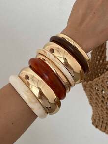 8pcs Vintage Elegant Casual PMMA Bracelet Set Suitable For Women's Daily Layering - Multicolor - View 6