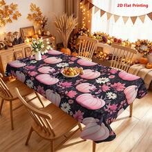 1/2pcs Autumn Tablecloth, Pink Pumpkin & Floral Pattern Polyester Fabric Tablecloth, Suitable For Dining Table, Kitchen, Coffee Table, Picnic, Camping, Country Farmhouse Decor, Autumn Thanksgiving Holiday Tabletop Protection & Beautification - Multicolor - View 12