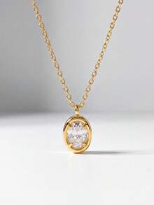 1件時尚925純銀1-3克拉蛋形鑲嵌項鍊，女士日常穿著派對飾品，精緻珠寶禮物 - 蛋形環鑲 - 查看 8