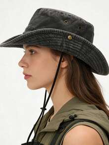 1 Solid Color Wide Brim Bucket Hat, Casual Sports Sun Hat, Adjustable, Outdoor Sports Gift (Hat Top Stitching Random) - Fisherman's Hat - View 1