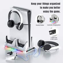 Cooling Charging Station For P5, P5 Slim And P5 Pro, 3-Speed Fan, Dual Controller Charger, 9 RGB Modes, Headphone Holder - White - View 7