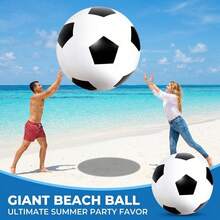 Before Inflation: 39.3 Inches Large Inflatable Soccer Ball Giant Blow Up Beach Football For Swimming Pool Beach Backyard Party Games - Black and White - View 3