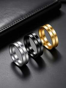 3 Pieces Set Minimalist Plain Band Stainless Steel Rings For Men, Non-Fade Men's Jewelry, Ideal For Daily, Party, Holiday & Birthday Wear - Multicolor - View 3