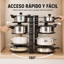 Adjustable Black Carbon Steel Pot And Pan Organizer, Double-Sided 8-Tier Kitchen Storage Rack For Cabinets And Countertops, 42x20x54.5cm - 黑色 - 查看 2