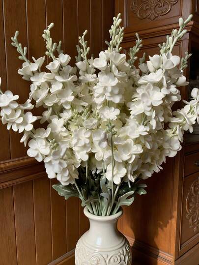 11pcs Artificial White Larkspur Flowers, 33 Inch Long Stem Silk Larkspur, Artificial Flowers, Faux Flowers, Artificial Plants, Larkspur, Long Stem Flowers, Suitable For Floral Arrangement, Home, Office, Garden, Wedding, Tabletop And Vase Decoration