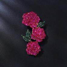 1件優雅合金鑲嵌紅綠水鑽三朵玫瑰花造型裝飾,適合女性派對穿著 - 玫瑰花 - 查看 4