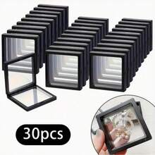 10pcs/30pcs Premium Black 3D Floating Display Boxes With Elastic Membrane - Dust-Proof Plastic Small Toy Storage Boxes, Suitable For Displaying Toys, Small Toys, Necklaces, Bracelets, Rings, Coins, Earrings, Brooches - Perfect For Use As Jewelry Boxes - Multicolor - View 3