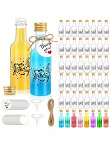 50pcs Mini Wine Bottle Party Set,1.7oz / 50ml Multi-Purpose Wine Bottle, Equipped With Golden Spiral Cap, Funnel, Label And Ribbon,Empty Bottle Hold Juice, Alcoholic Beverages, Homemade Wine, Birthday Party Or Wedding Diy Party Gifts. - One Size - View 2