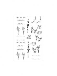 1pc Fresh Minimal Hummingbird, Teddy Bear, Moon Phase, Floral And Text Pattern Temporary Tattoo Sticker, Realistic Fake Tattoo Design, Suitable For Daily Use, Bachelorette Party Favors, Music Festivals, Cosplay, Graduation Gifts, Lasts 3-5 Days - Black - View 4