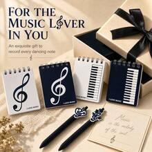 Musical Instrument Gift Set, Music Symbol Theme Stationery Combination, Includes Music Theme Notebook And 2-In-1 Music Symbol Pattern Gel Pen Set, Creative Music Accessories Gift, Music File Storage Set - Notebook Set - View 2