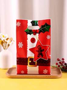 50Pcs Christmas Gift Bags,Suit Design Treat Bags,Plastic Gingerbread Star Pattern Goodie Bags For Gift Packaging Xmas Eve Party Decor - Multicolor - View 5