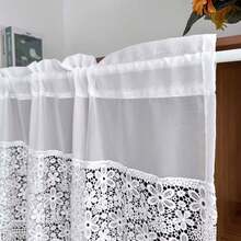 1PC New White Hollow Flower Lace Patchwork Curtain Header, Rod Pocket Window Valance, Pastoral Style Cabinet Shelf Cover Curtain, Kitchen Small Window Decorative Short Half Curtain, Fabric Weight 180g/㎡ - 1PC - View 7