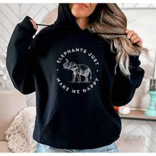 Elephant Hoodie: Vintage Style Graphic, Animal Lover Gift - Black - View 4