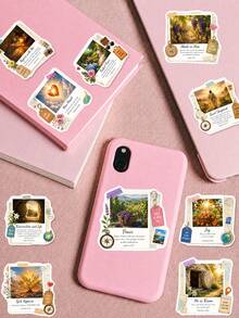50Pcs Scripture Quotes PP Stickers, Vintage Collage Illustrations Of Countryside Scenery, Fruits, Crosses, Armors And Angels With Comforting English Sentences, For Journal Collage, Kuka Card, Water Bottle, Luggage, Retro Literary DIY Decor - 7*6*1 - View 4