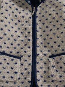 Girls' Casual Fashion Polka Dot Contrast Trim Hooded Thick Long Sleeve Jacket, Autumn/Winter - Beige - View 4