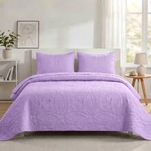 Haidren 2/3pcs Quilt Set Bedspreads( Include 1 Quilt 1 Or 2 Pillowcases) Lightweight Microfiber Bedspread - Modern Style Coin Pattern Coverlet Soft And Skin-Friendly Quilt Anti-Allergy And Machine Washable Suitable For School Dormitories - Light Purple - View 4