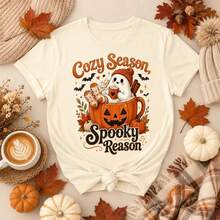 Cozy Ghost Pumpkin Spice Halloween Shirt, Spooky Fall Graphic Tee - 樣式1 - 查看 7