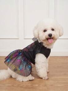 LUCKIE LABO 1pc Halloween Colorful Spider Web Pattern Pet Dress, Physical Flea Prevention, Reduces Shedding, Insulated And Breathable, Suitable For Small And Large Dogs And Cats, Indoor And Outdoor Use - Multicolor - View 4