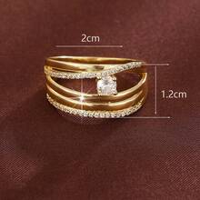1pc Minimalist Line Geometric Arrangement Design Cubic Zirconia Women's Ring - Multicolor - View 7