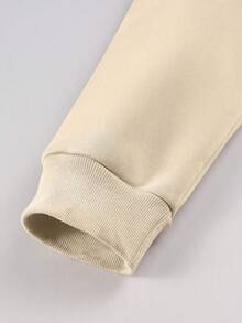 Autumn/Winter Vintage Half-Zip Polo Collar Loose Fit Solid Color Long Sleeve Sweatshirt For Men - Khaki - View 4