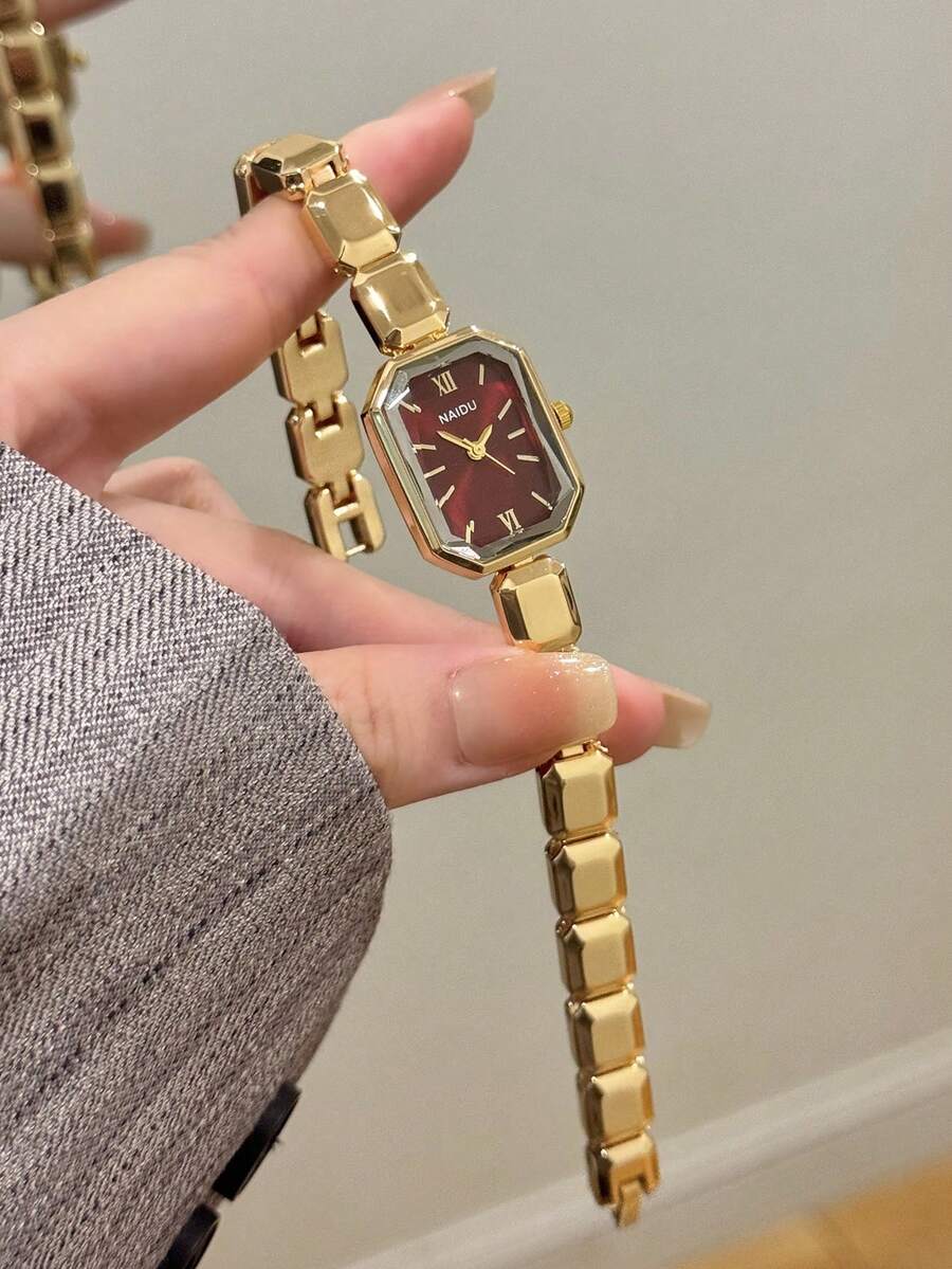 1件金色圓形女款石英手錶,精緻時尚極簡風,適合日常佩戴,生日/畢業禮物,休閒聚會 - 金色 - 查看 1