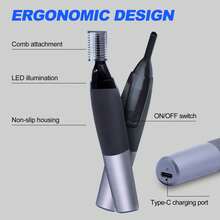 Conduroma Eyebrow Trimmer Electric For Men And Women, Rechargeable Multi-Functional Personal Trimmer, Painless Detail Trimmer With Rinseable Blade For Face Beard Neck (Dark Grey). - Dark Grey - View 4