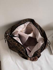 Nicekee Retro Popular Leopard Print Large Capacity Tote Bag, Niche Design Multi Pocket Shoulder Bag, Exquisite Heart-Shaped Pendant,Suitable Commuting - Multicolor - View 12