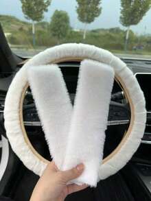 3 Piecescar Plush Steering Wheel Cover And Shoulder Pad Set, A Three Pieces Combination, Suitable For Spring, Autumn, And Winter Use. - A - View 3