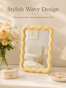 Wavy Makeup Mirror, Desktop Or Wall-Mounted, High Definition Vanity Mirror, Room Decor, Back To School Dorm Supplies - A - View 3