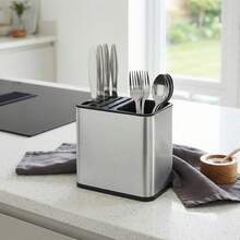 Stainless Steel And PP Plastic Kitchen Knife And Utensil Holder Organizer, Multi-Slot Storage Block For Knives And Scissors, 19.6 X 11.8 X 20cm - Silver - View 7