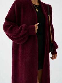Women's Chenille Fabric Long Knit Cardigan - Burgundy - View 1