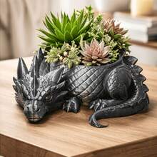1pc Black Gothic Dragon Shaped Planter, 3D Printed Succulent Pot, Multi-Functional Desktop Storage Decor - Multicolor - View 1