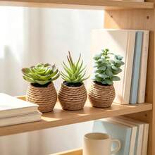 3pcs Mini Artificial Plant Bonsai Succulent Desktop Potted Plants, Suitable For Home Indoor, Garden, Office, Party (Highly Realistic), Photography And Other Decoration Scenes - Green - View 9