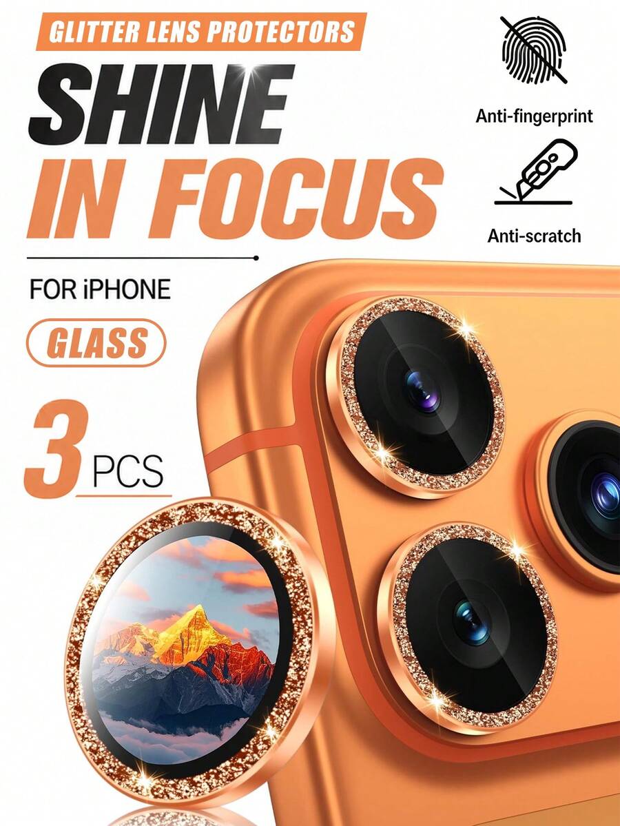 3片裝 [2026新款] 9H 鋼化玻璃相機鏡頭保護貼，相容 iPhone 18 Pro/18 Pro Max/17 Pro Max/17 Pro/17/17 Air，高畫質透明、98% 清晰度、防刮損、原創設計、無氣泡易安裝，可搭配手機殼使用 (Cosmic Orange) - 橘色 - 查看 1