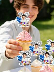 Personalized Photo Cupcake Toppers, Custom Face Birthday Cake Decorations With Age And Numbers, Birthday Party Decorations, Retro Collage Style Cupcake Toppers, Custom Photo Cake Decorations For Birthday Celebrations, Dessert Table Decorations, Party Supplies. - Multicolor - View 7