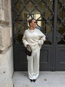 Sweater Rajut Longgar Minimalis Lembut untuk Wanita Musim Gugur/Dingin - Aprikot - View 3